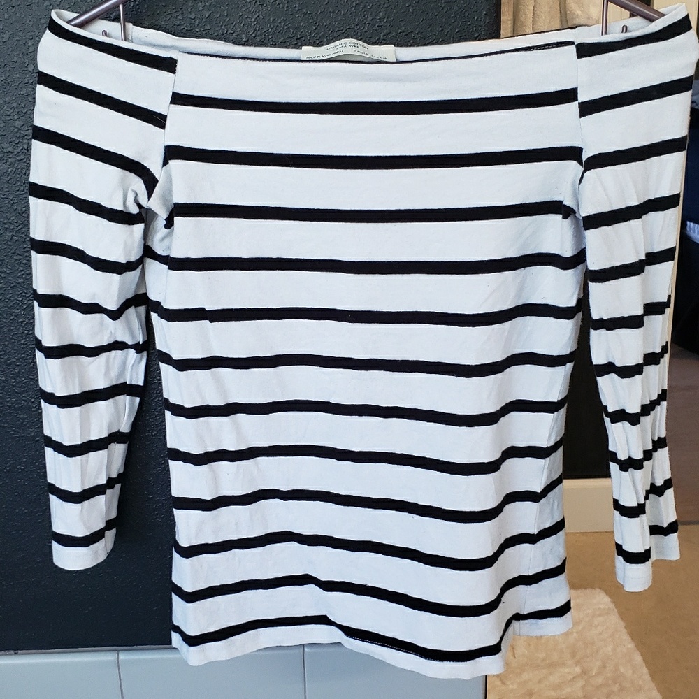 ZARA boatneck striped 3/4 sleeve tee